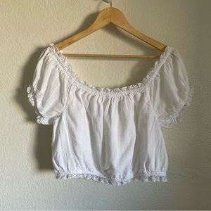 White Off-Shoulder Ruffle Crop To Short Puff Sleeves Cotton Frill American Eagle